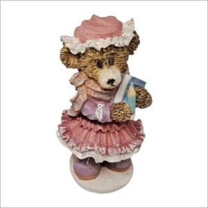 💥$1 with any Purchase Charming Student Bear Figurine in Pink Dress Holding Book